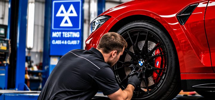 A technician checking a wheel