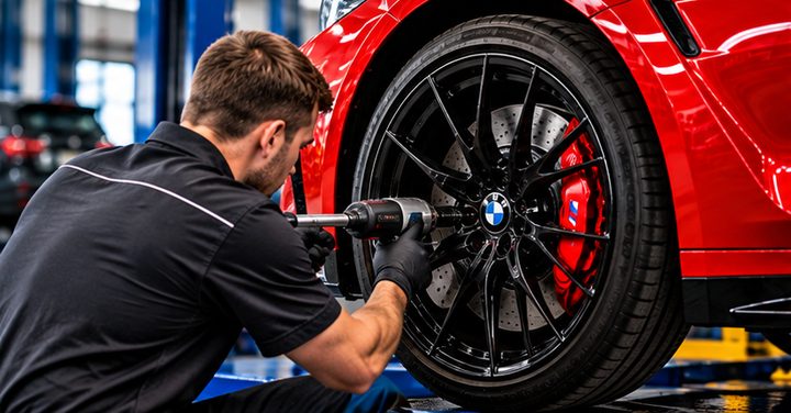 A technician working on a wheel